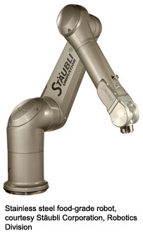 Stainless steel food-grade robot, courtesy St&auml;ubli Corporation, Robotics Division