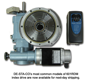 DE-STA-CO&rsquo;s most common models of 601RDM index drive are now available for next-day shipping.