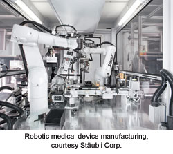 Robotic medical device manufacturing, courtesy St&auml;ubli Corp.
