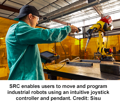 SRC enables users to move and program industrial robots using an intuitive joystick controller and pendant. Credit: Sisu